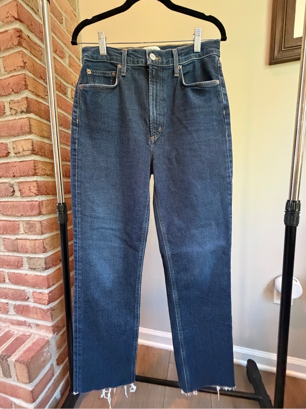 Agolde Women’s High Rise Stovepipe Straight Jeans with Raw Hem